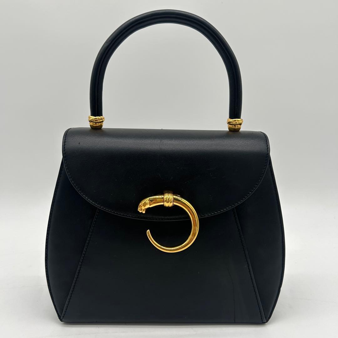 【美品】カルティエ パンテール ハンドバッグ ゴールド金具 フラップ レザー 黒