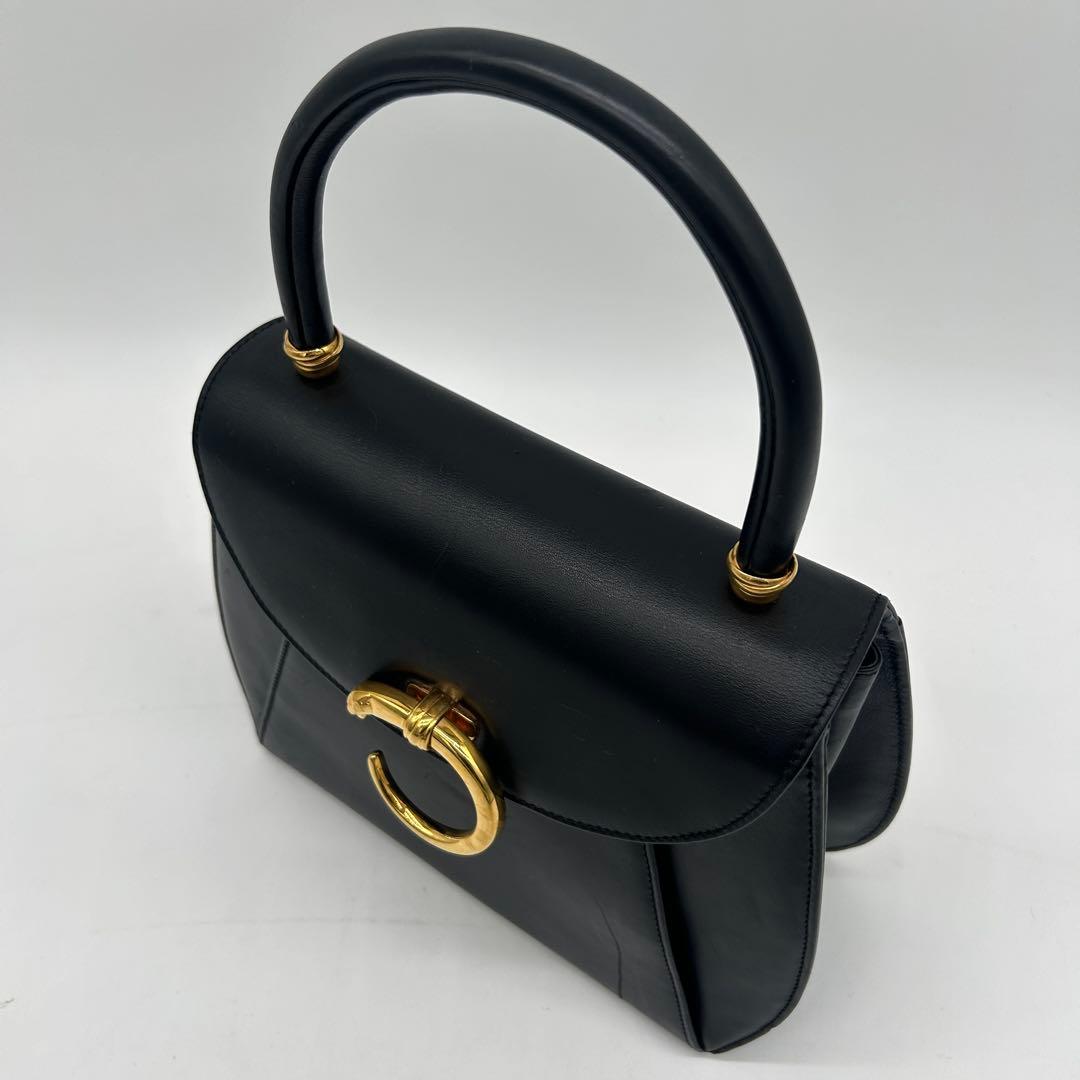 【美品】カルティエ パンテール ハンドバッグ ゴールド金具 フラップ レザー 黒