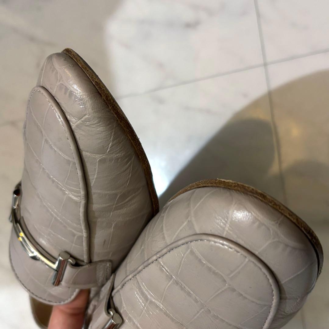 【美品】TOD'S ローファーダブルT(シルバー)クロコ型押し38.5