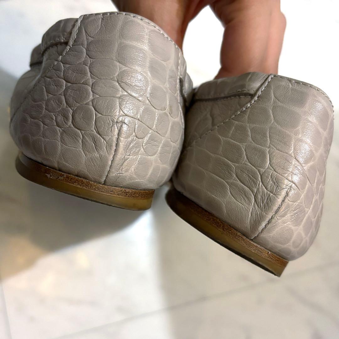 【美品】TOD'S ローファーダブルT(シルバー)クロコ型押し38.5