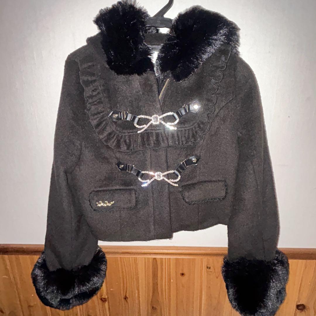 ろ*꒱様 LIZLISA ビジューリボンショートフードコート　ブラック