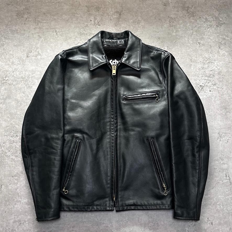 ショット 643 ライナー 襟付 シングルライダース レザージャケット 36 黒