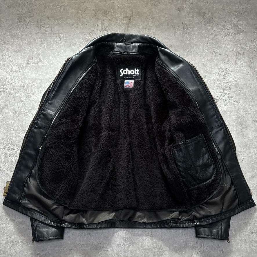 ショット 643 ライナー 襟付 シングルライダース レザージャケット 36 黒