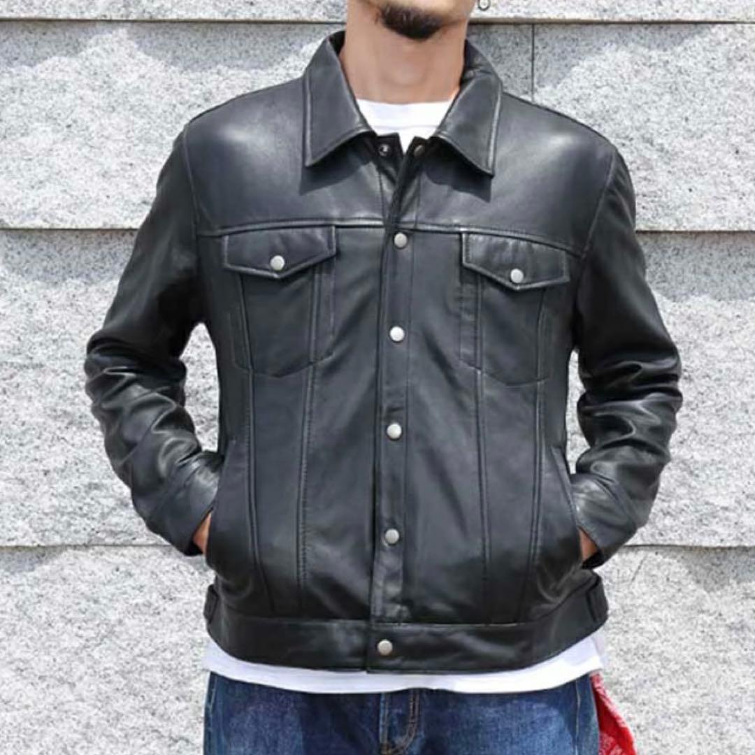 【新品】レザージャケット 本革トラッカージャケット 革ジャンGジャン 924M