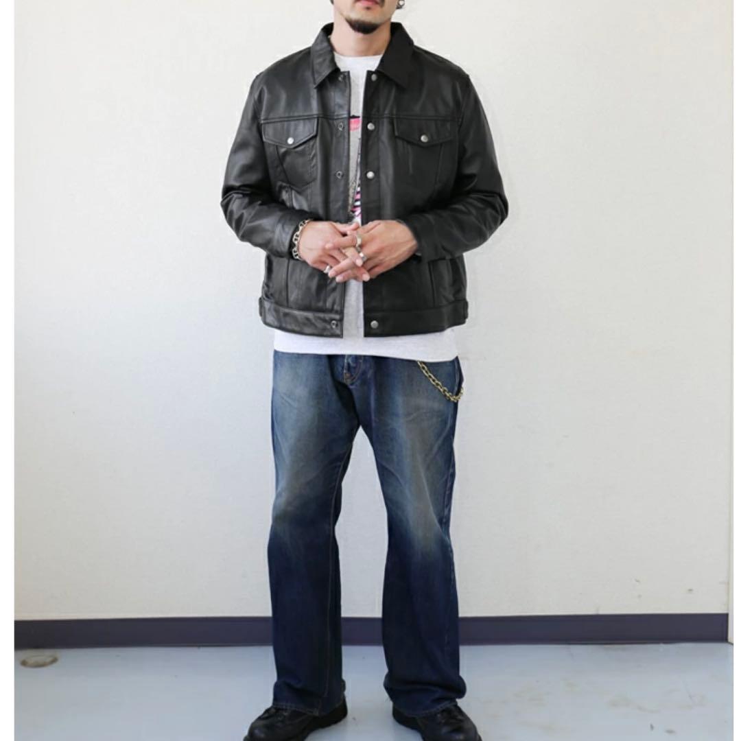 【新品】レザージャケット 本革トラッカージャケット 革ジャンGジャン 924M