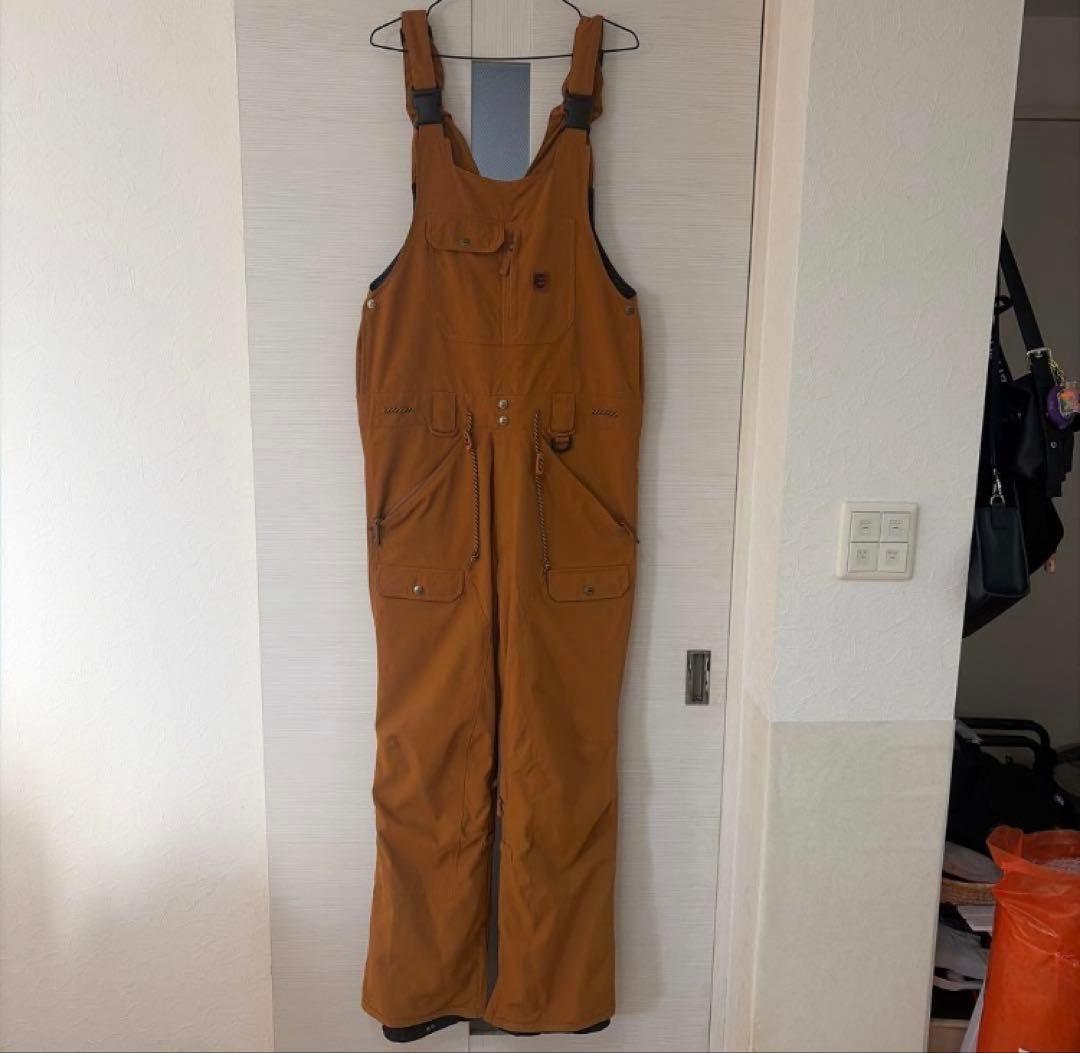 【美品】BILLABONG 上ネイビー ビブパンツ マスタード 上下セット M