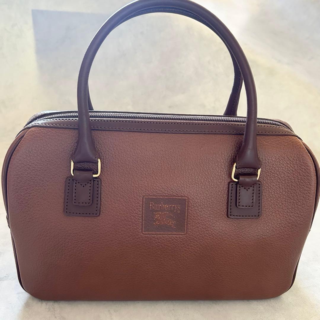 美品希少バーバリーズレザーミニボストンバッグ裏地ノバチェック