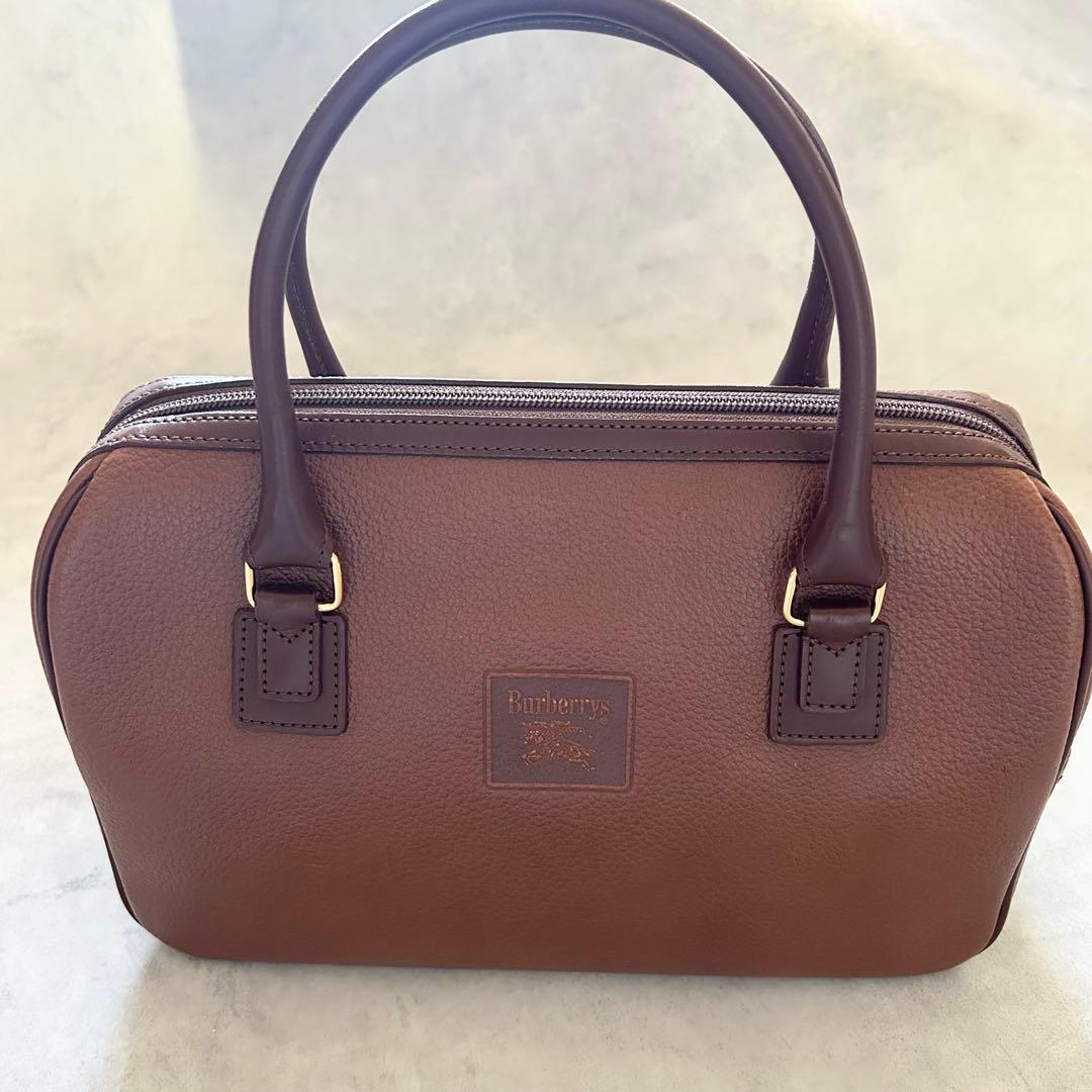 美品希少バーバリーズレザーミニボストンバッグ裏地ノバチェック