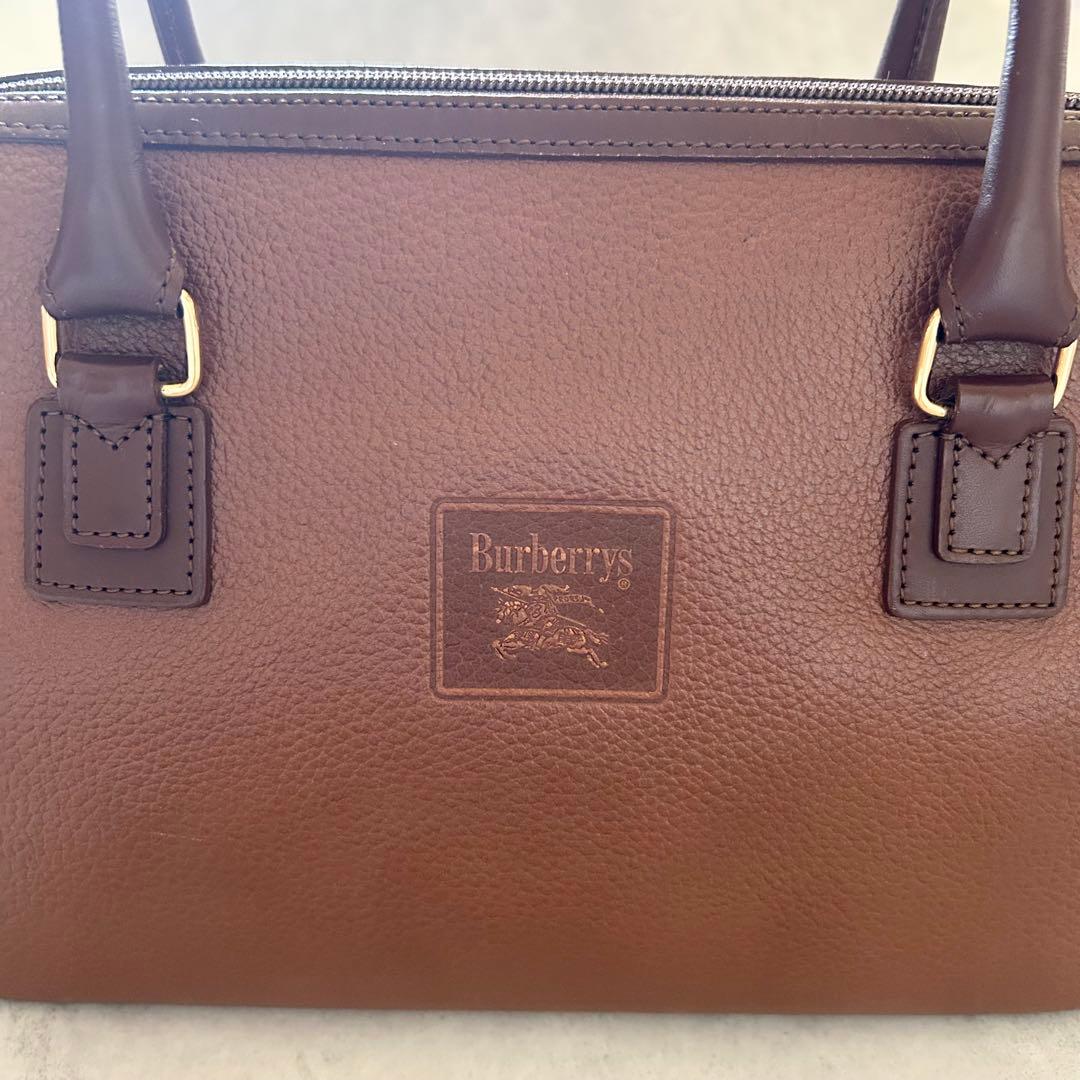 美品希少バーバリーズレザーミニボストンバッグ裏地ノバチェック