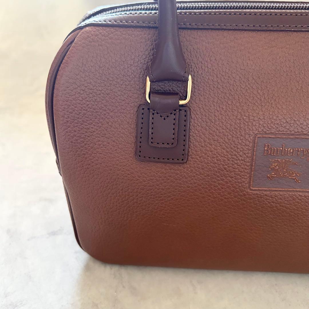 美品希少バーバリーズレザーミニボストンバッグ裏地ノバチェック