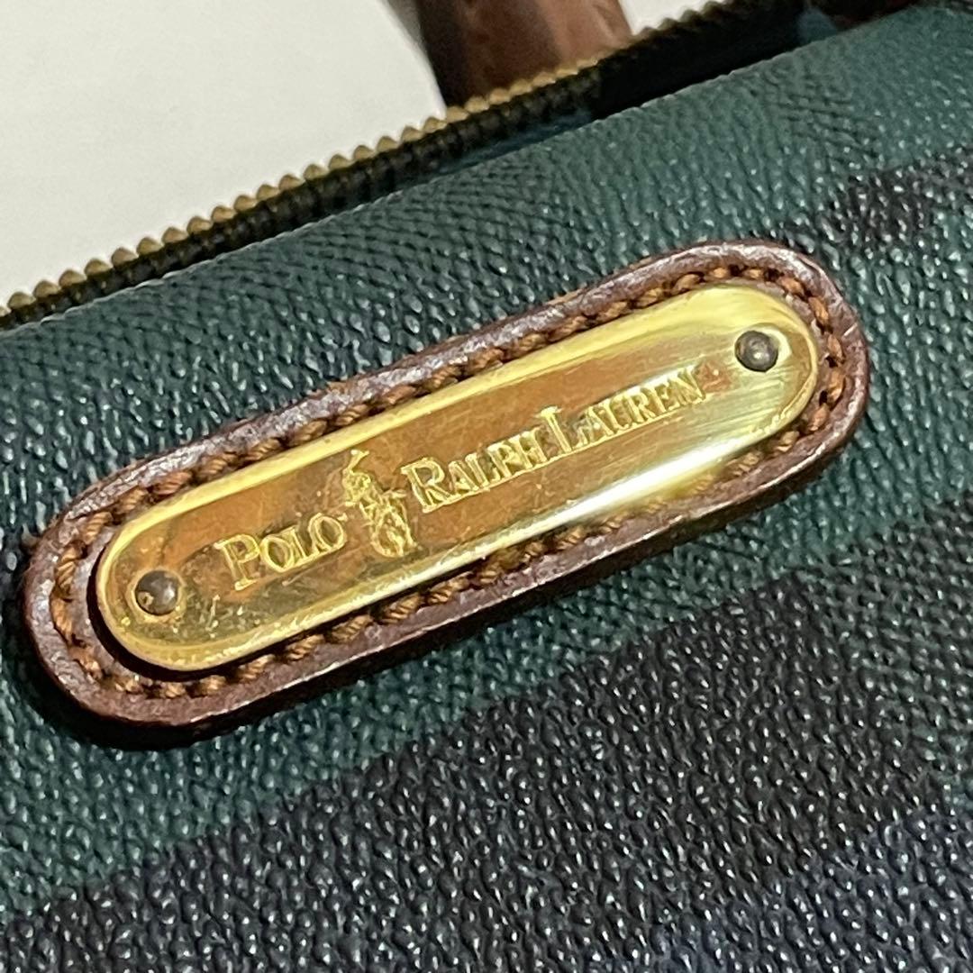 ポロラルフローレン ミニボストンバッグ PVC レザー チェック柄 美品