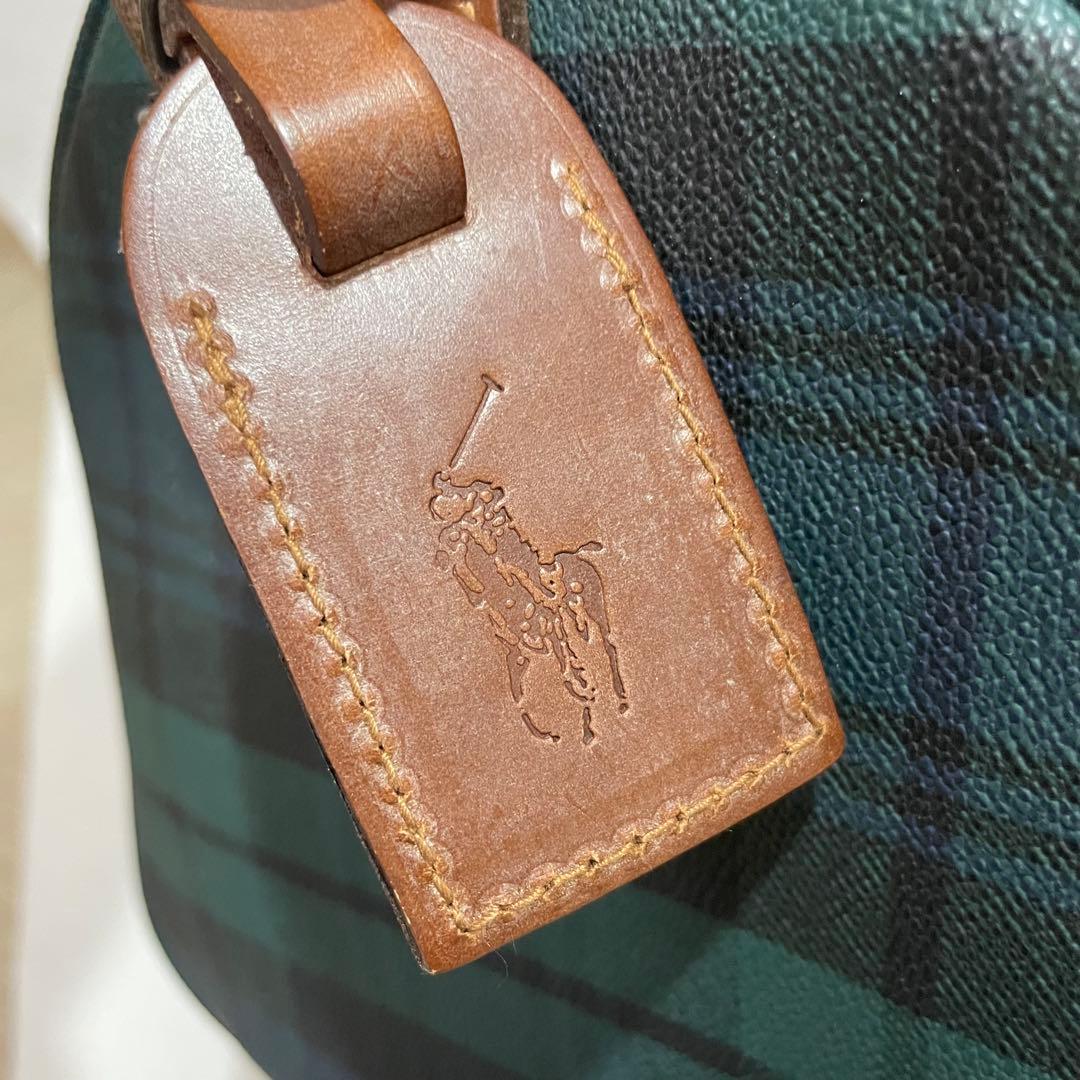 ポロラルフローレン ミニボストンバッグ PVC レザー チェック柄 美品