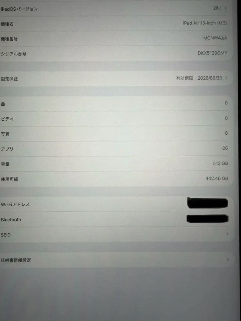 13インチiPad Air Wi-Fiモデル 512GB ブルー