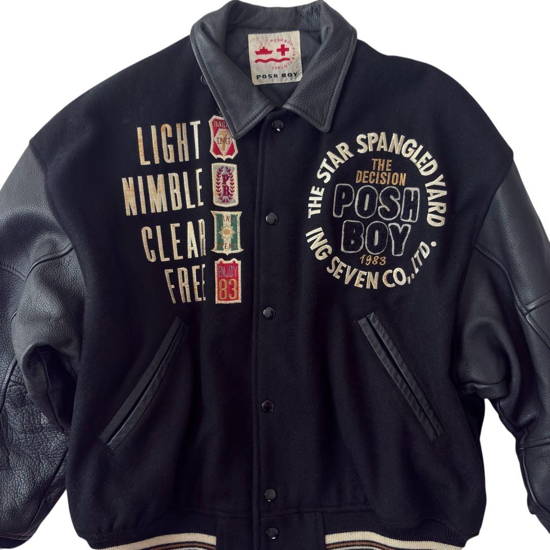 POSH BOY ポッシュボーイ スタジャン 刺繍 ワッペン レザー ブラック