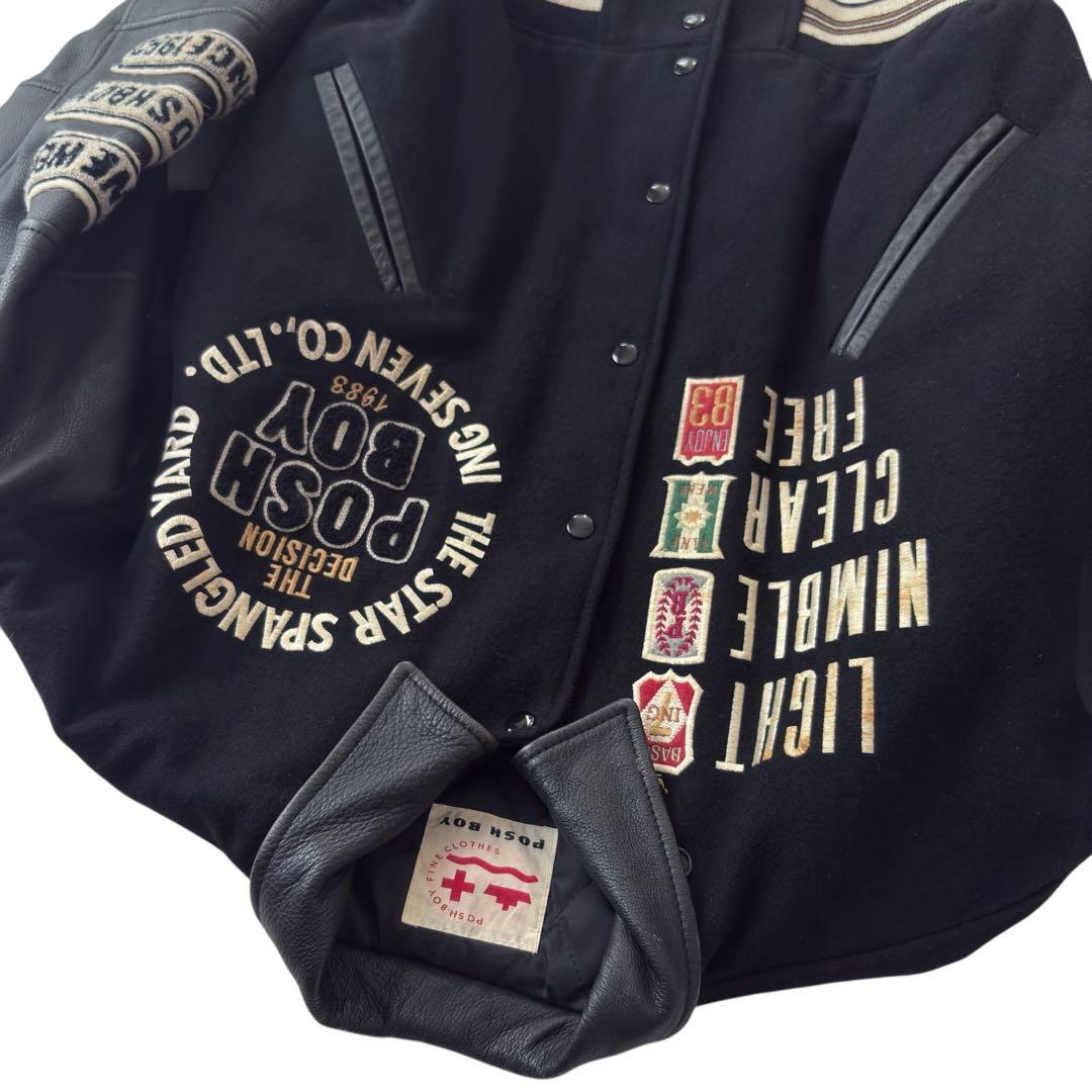 POSH BOY ポッシュボーイ スタジャン 刺繍 ワッペン レザー ブラック