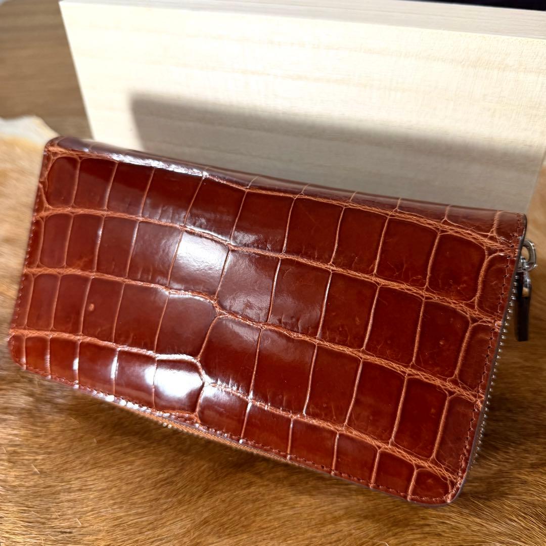 新品 JRA 桐箱付 定15万 最高峰 クロコダイル ポロサス 一枚革 長財布