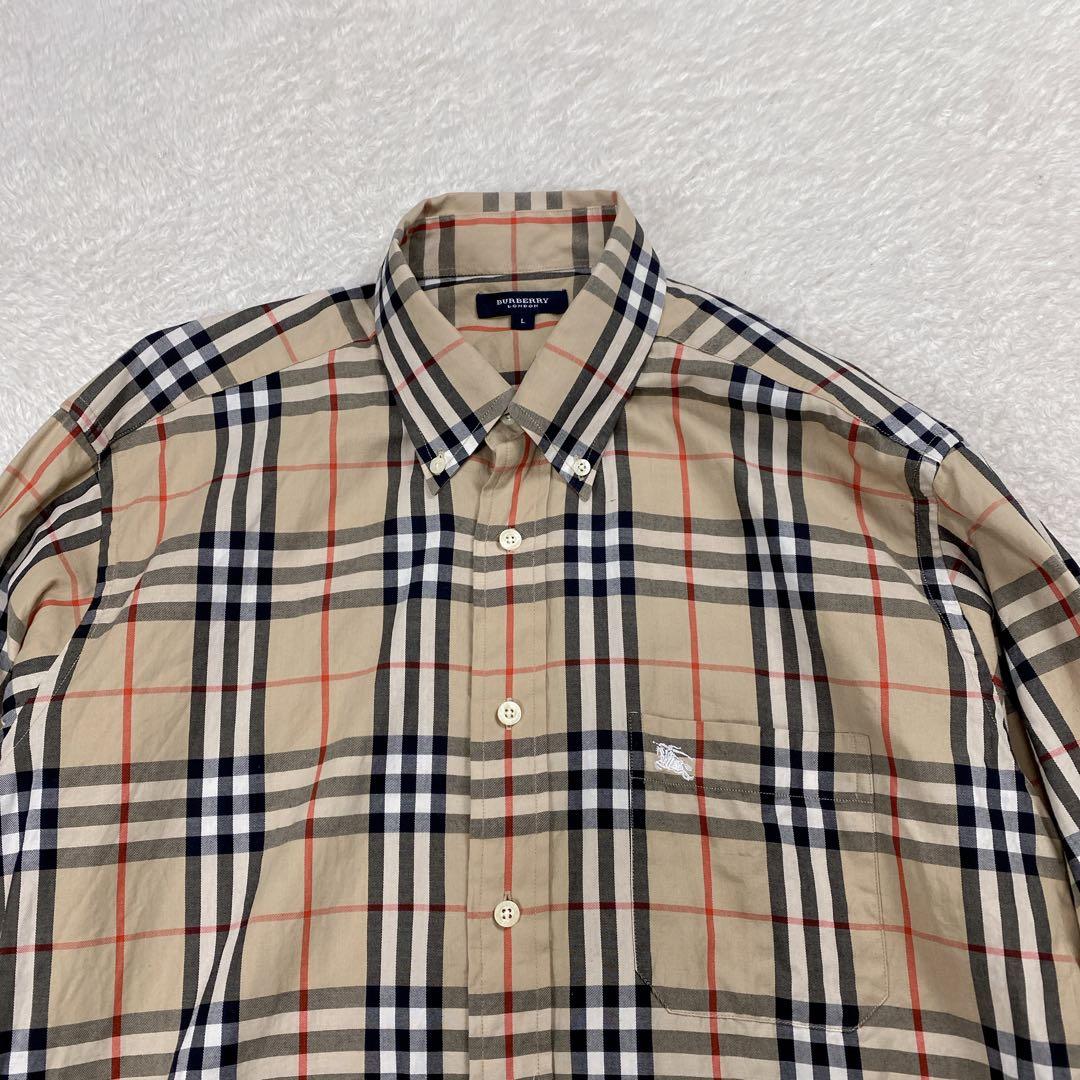 【美品・人気】バーバリーロゴ刺繍　ノバチェック　ベージュ　L