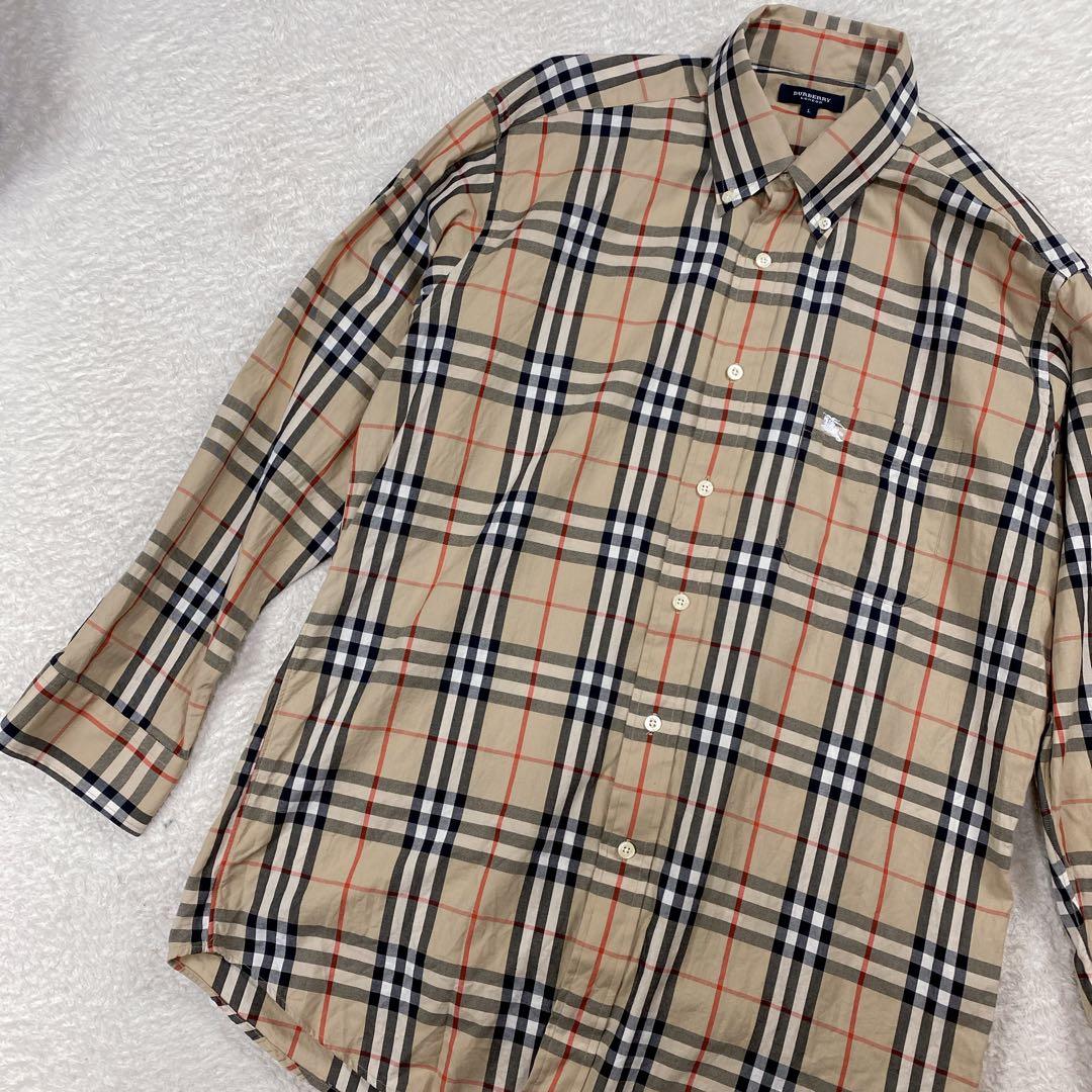 【美品・人気】バーバリーロゴ刺繍　ノバチェック　ベージュ　L