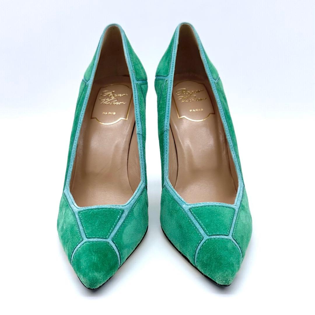 未使用✨ロジェヴィヴィエ スエード パンプス ハイヒール グリーン系 23.5位