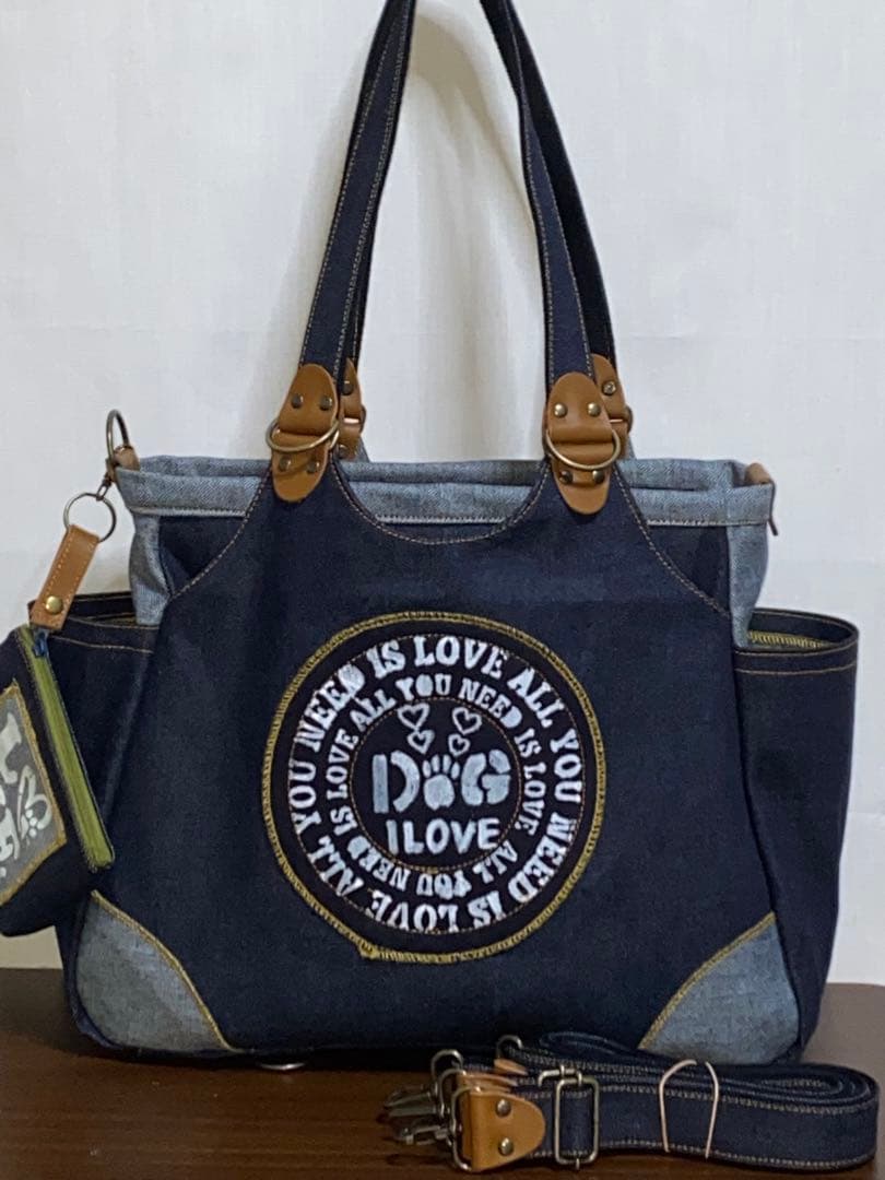 ☆ハンドメイド☆岡山デニム☆柴犬☆4wayあおりバッグ