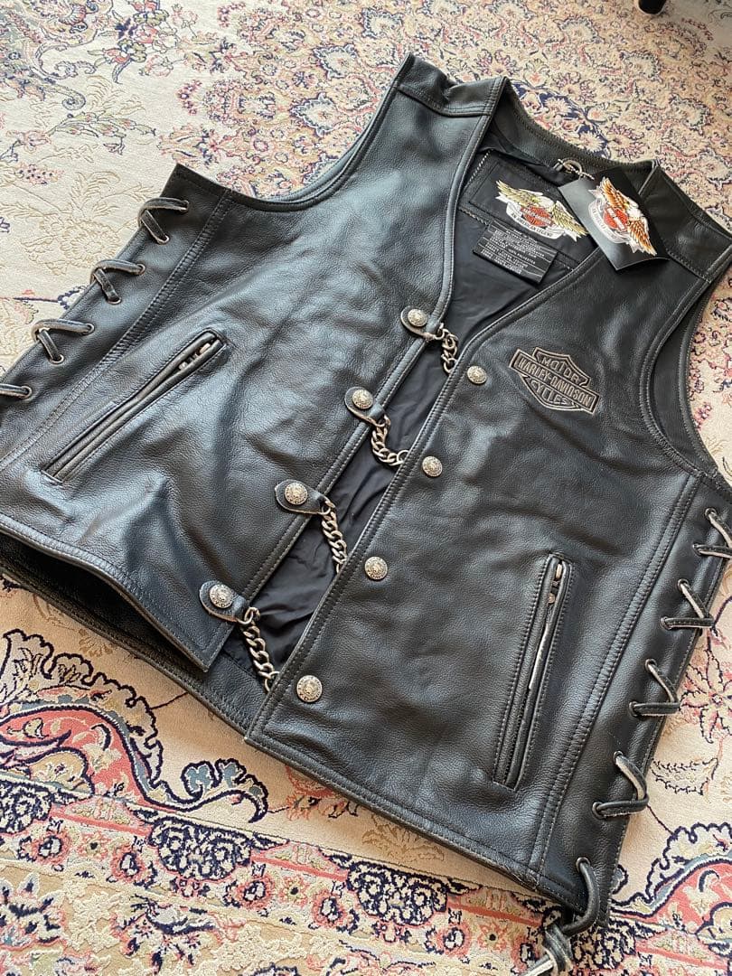 新品未使用Harley-Davidsonレザーベスト スカルベスト 現品限り激安