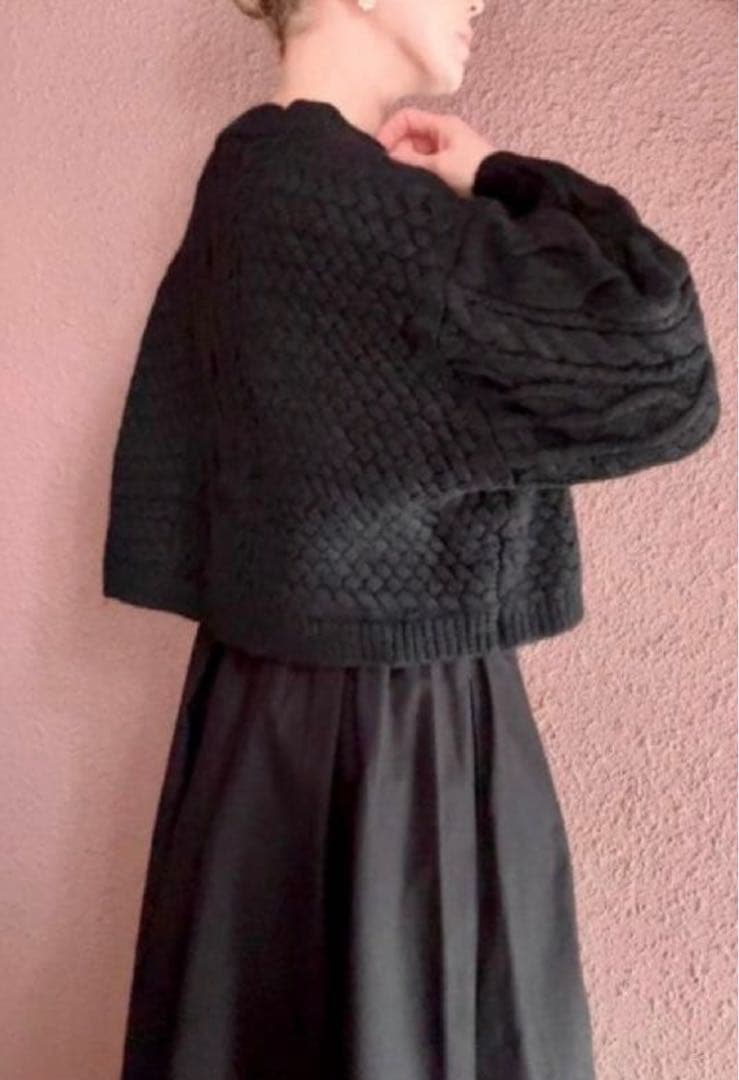 RATA オリジナルニット　ケーブル柄　BLACK カーディガン