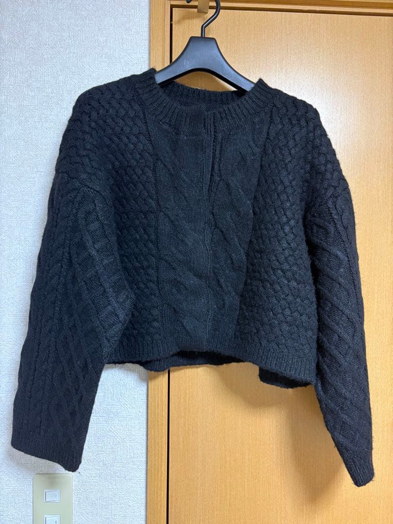 RATA オリジナルニット　ケーブル柄　BLACK カーディガン