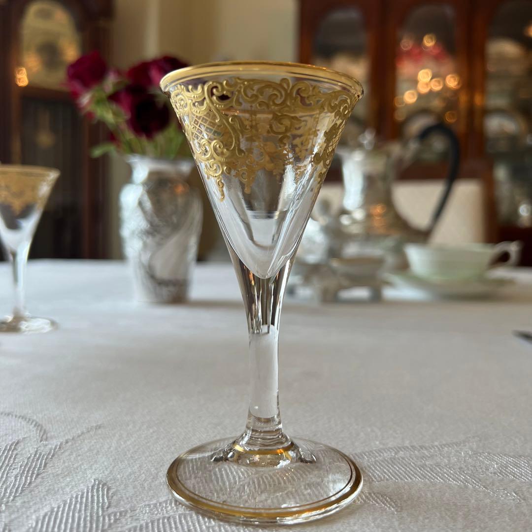 R様　ご売約　モーゼル　金彩金盛　クリスタル　ロカイユ　リキュールグラス　2客