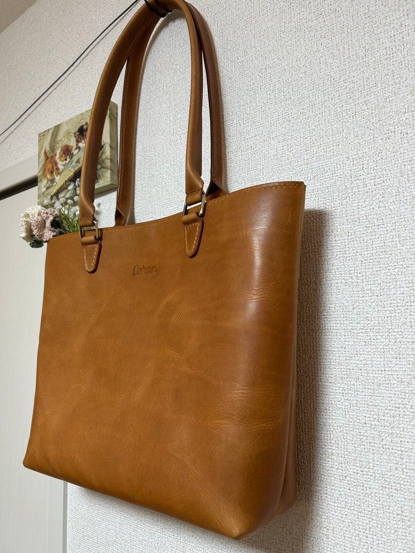 総手縫い　トートバッグ　ハンドル長め　男性にもおすすめ　フルタンニン　ヌメ革