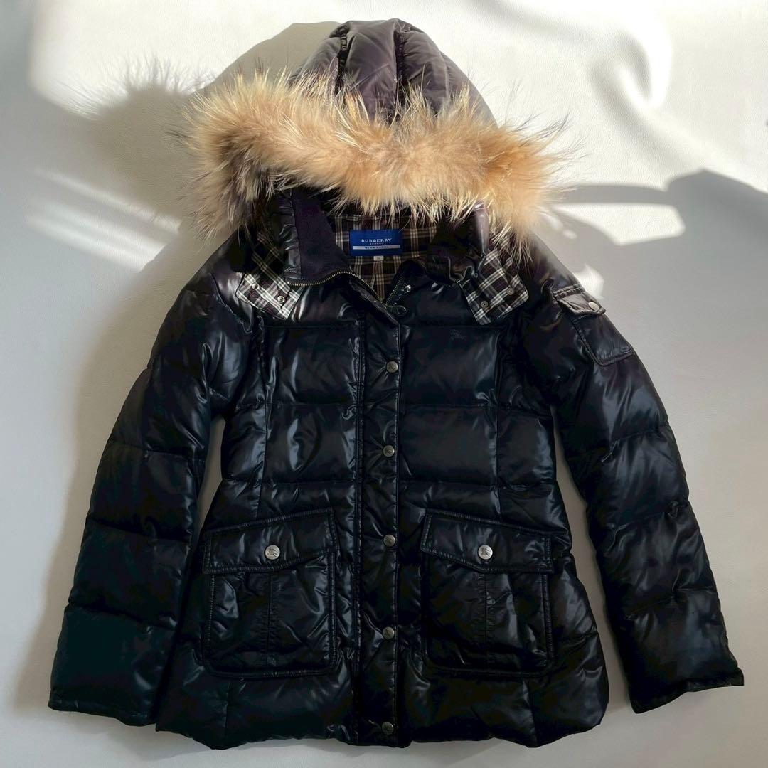 【バーバリーブルーレーベル】2way ダウンジャケット ファー 黒 38
