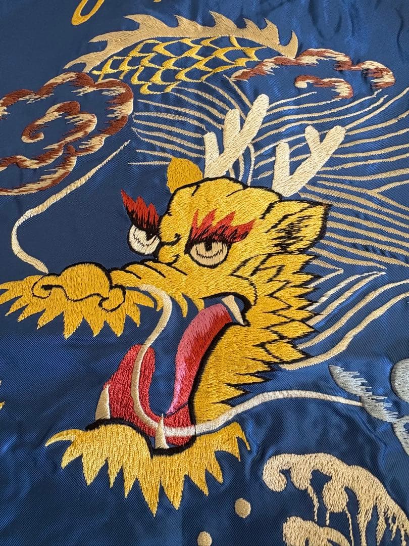 テーラー東洋　スーベニアジャケット　ホワイトタイガーxゴールドドラゴンサイズXL