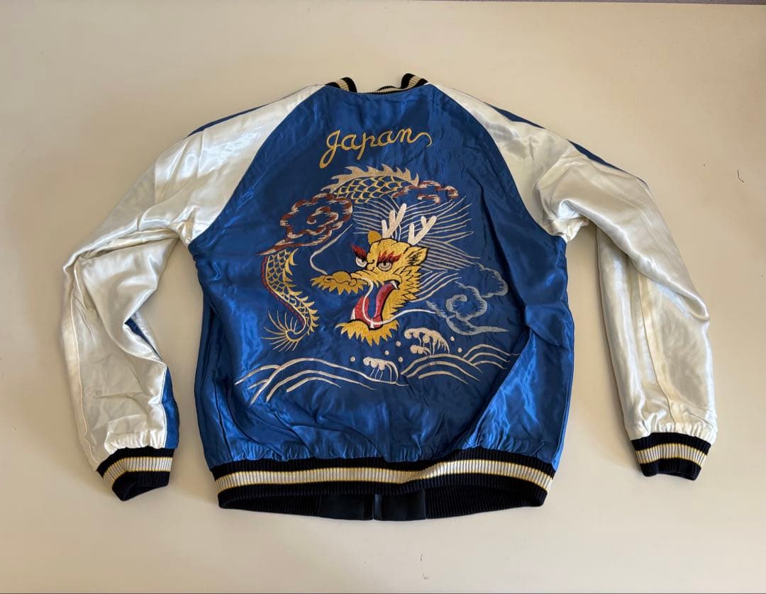 テーラー東洋　スーベニアジャケット　ホワイトタイガーxゴールドドラゴンサイズXL