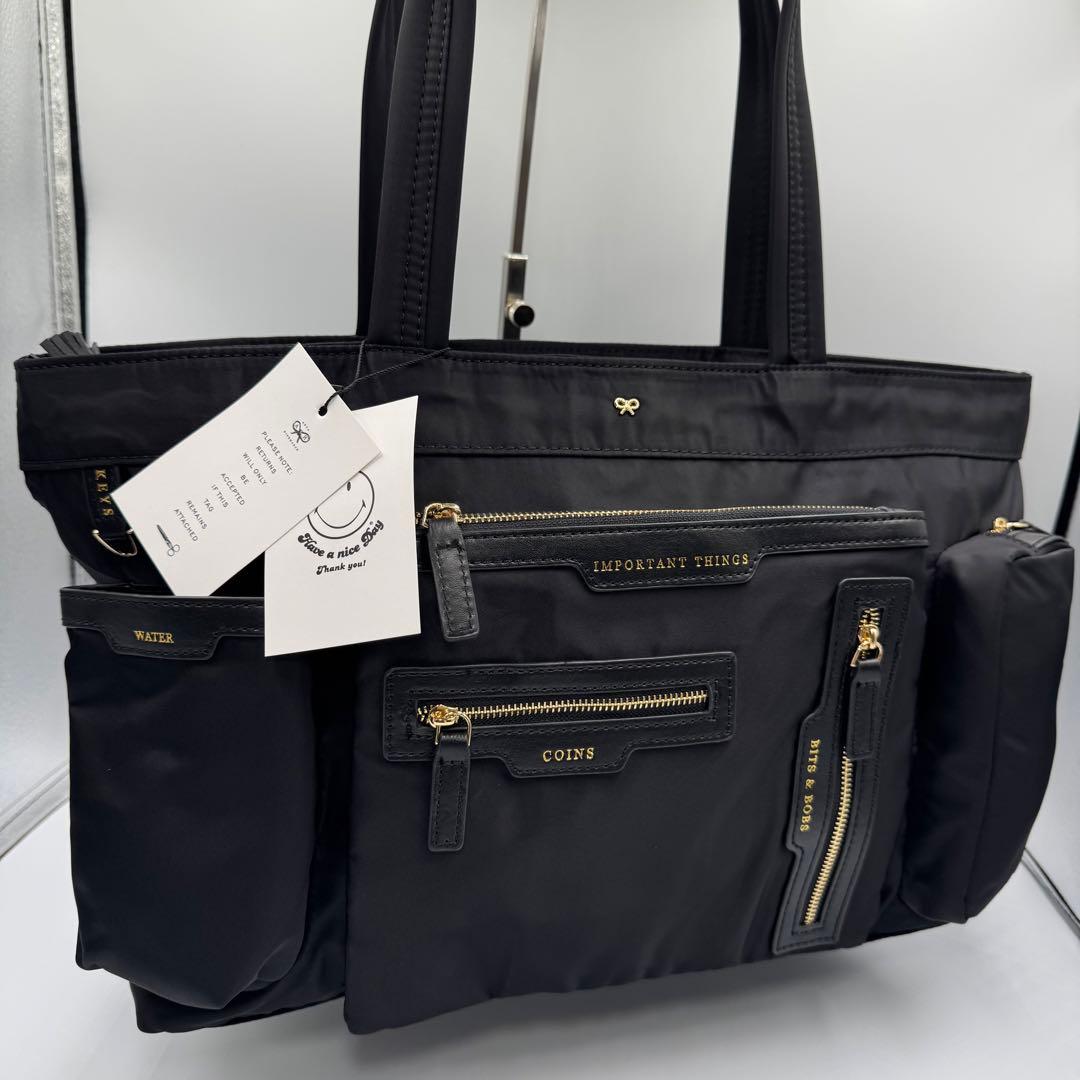 アニヤハインドマーチ ブラックトートバッグ サングラスポケット付き