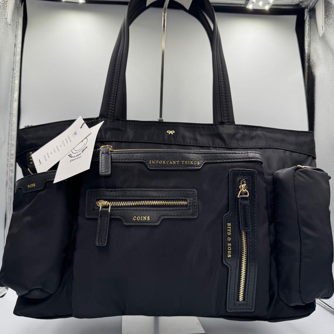 アニヤハインドマーチ ブラックトートバッグ サングラスポケット付き