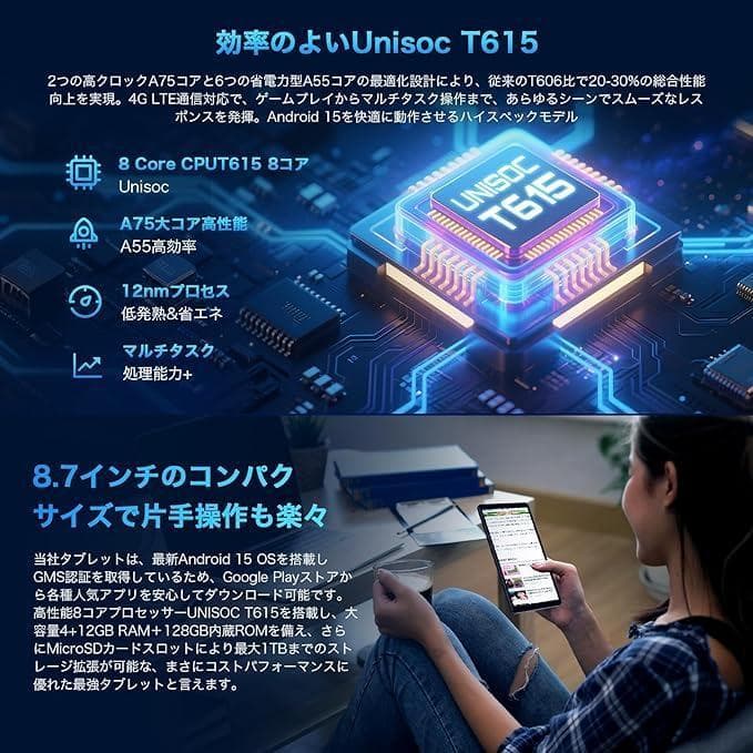 【R1414】タブレット 8.7インチ　Android15 高速8コア