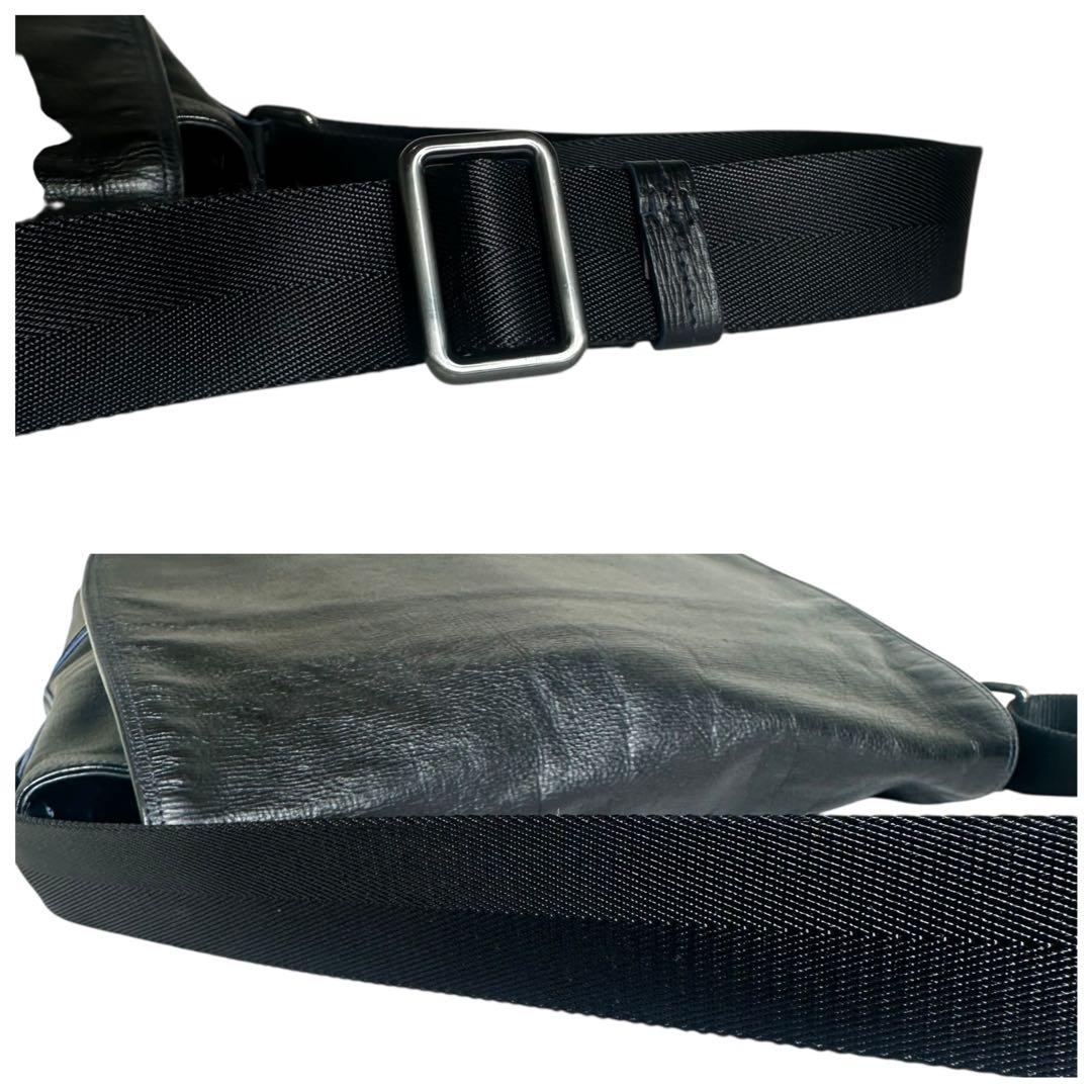 大容量　ヒューゴボス　ショルダーバッグ　メッセンジャーバッグ　レザー　ブラック