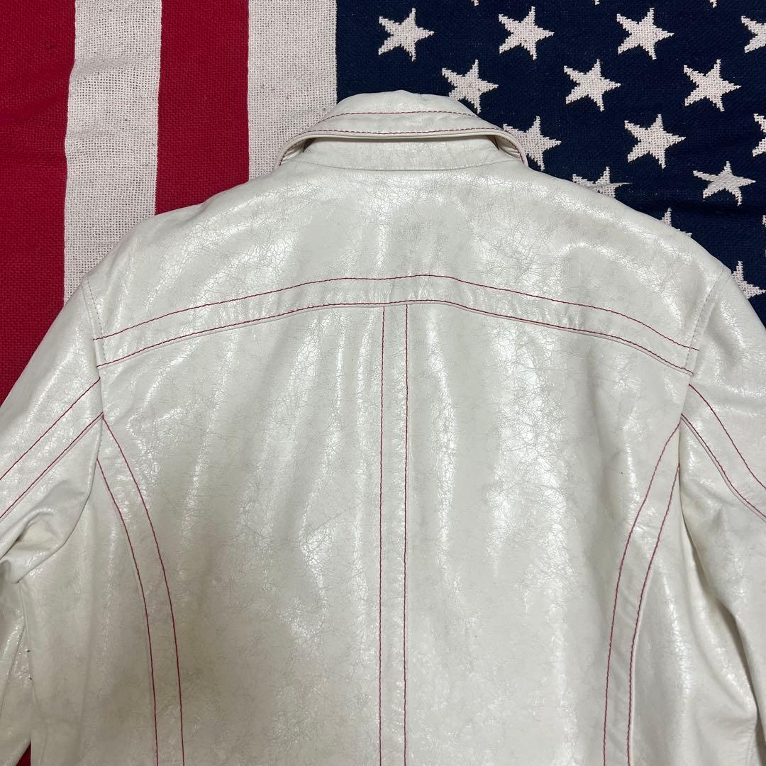 DIESEL 中華新年モデル クラック加工 ホワイト レザー ジャケット