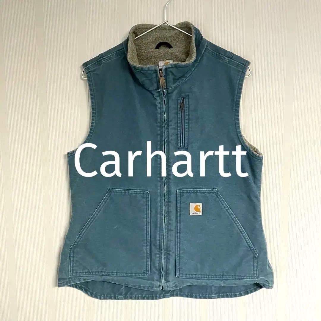 90s Carhartt カーハート　ダックベスト 裏ボア　フェードブルー