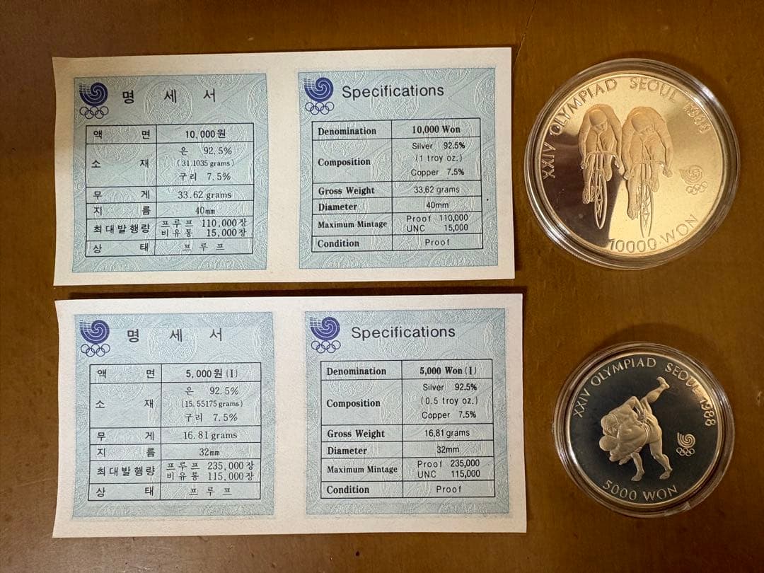 1988 ソウルオリンピック 記念銀貨　2枚セット