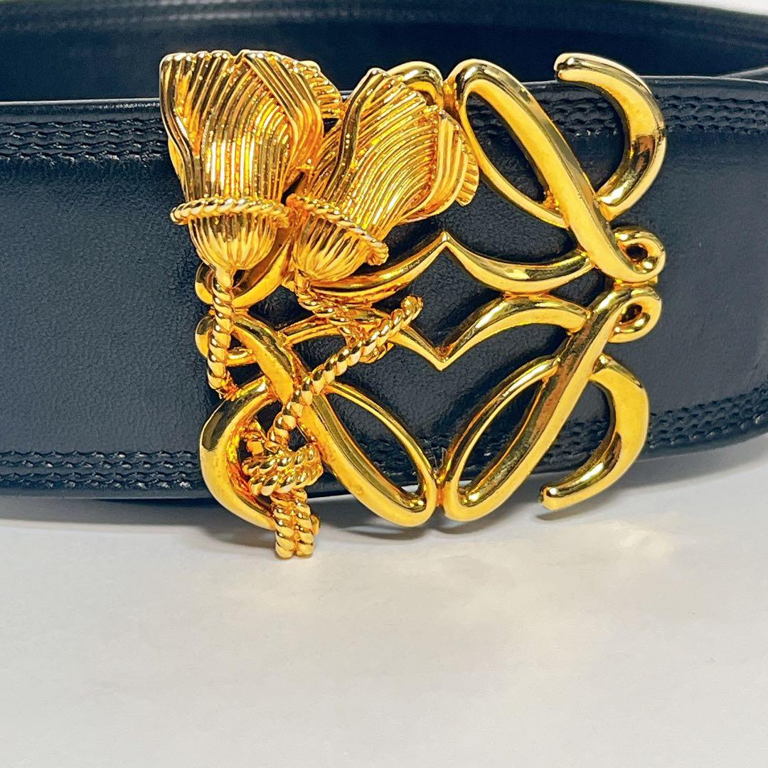 美品✨LOEWE ベルト タッセルモチーフ ブラック レザー 70 幅広タイプ