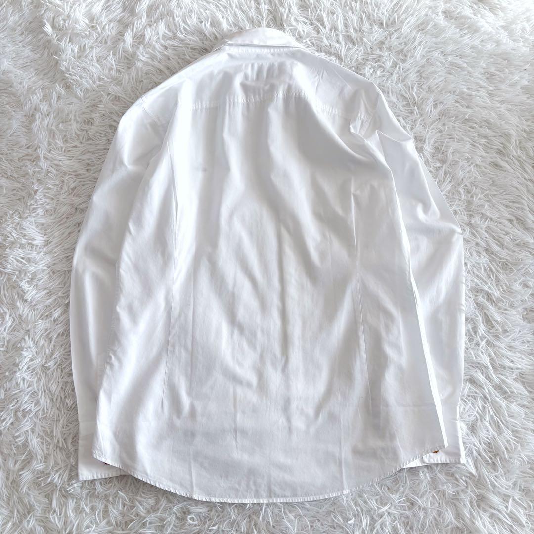 ヴィヴィアンウエストウッドマン 長袖シャツ アシンメトリー 変形 オーブ刺繍 白