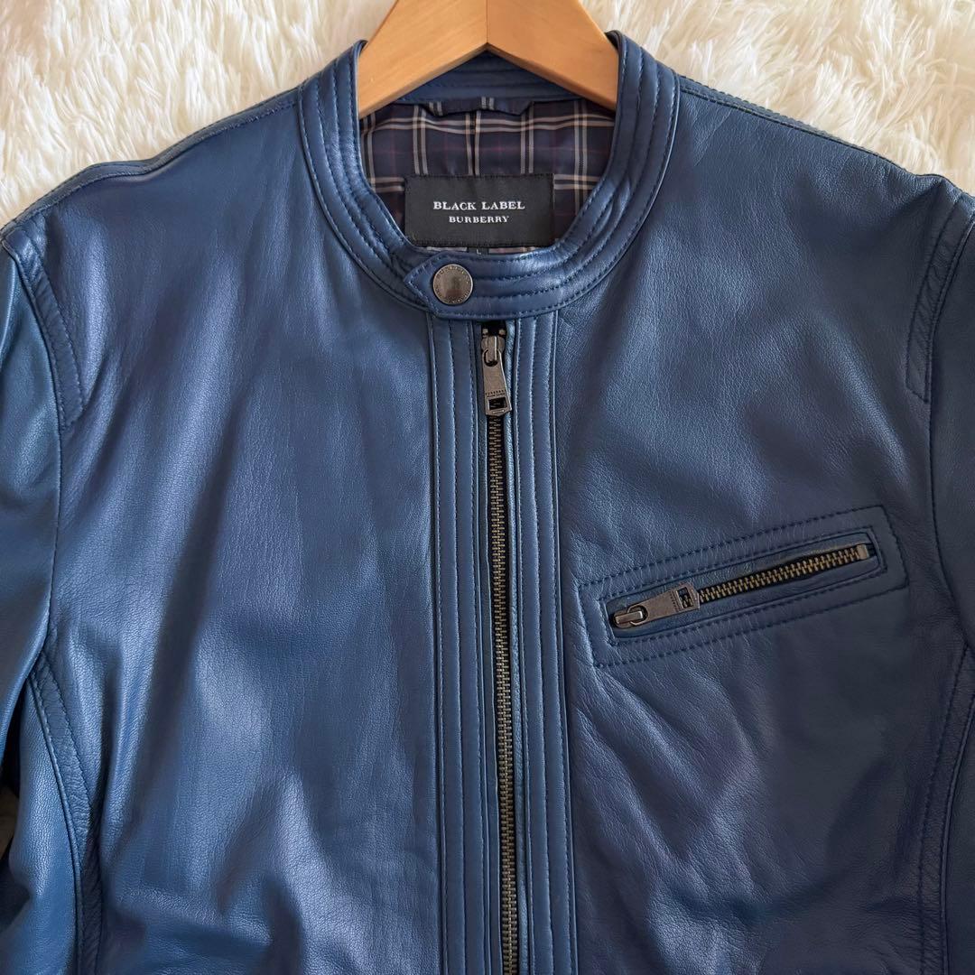【美品】【希少】バーバリーブラックレーベル　シングルライダース ネイビー系　L