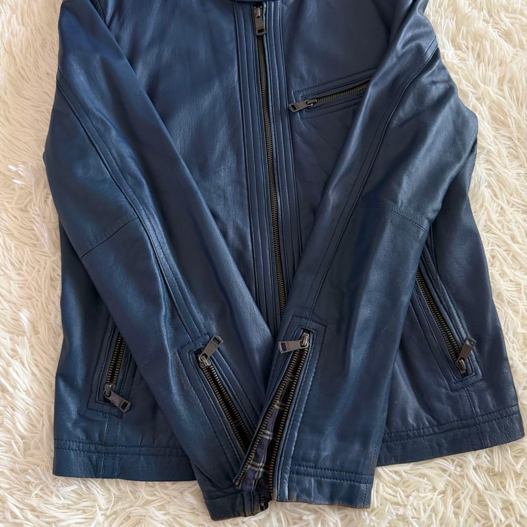 【美品】【希少】バーバリーブラックレーベル　シングルライダース ネイビー系　L