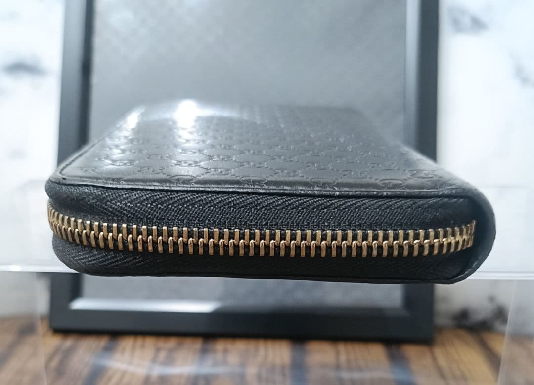 GUCCI グッチ ラウンドファスナー マイクロ シマ 長財布 ブラック GG柄