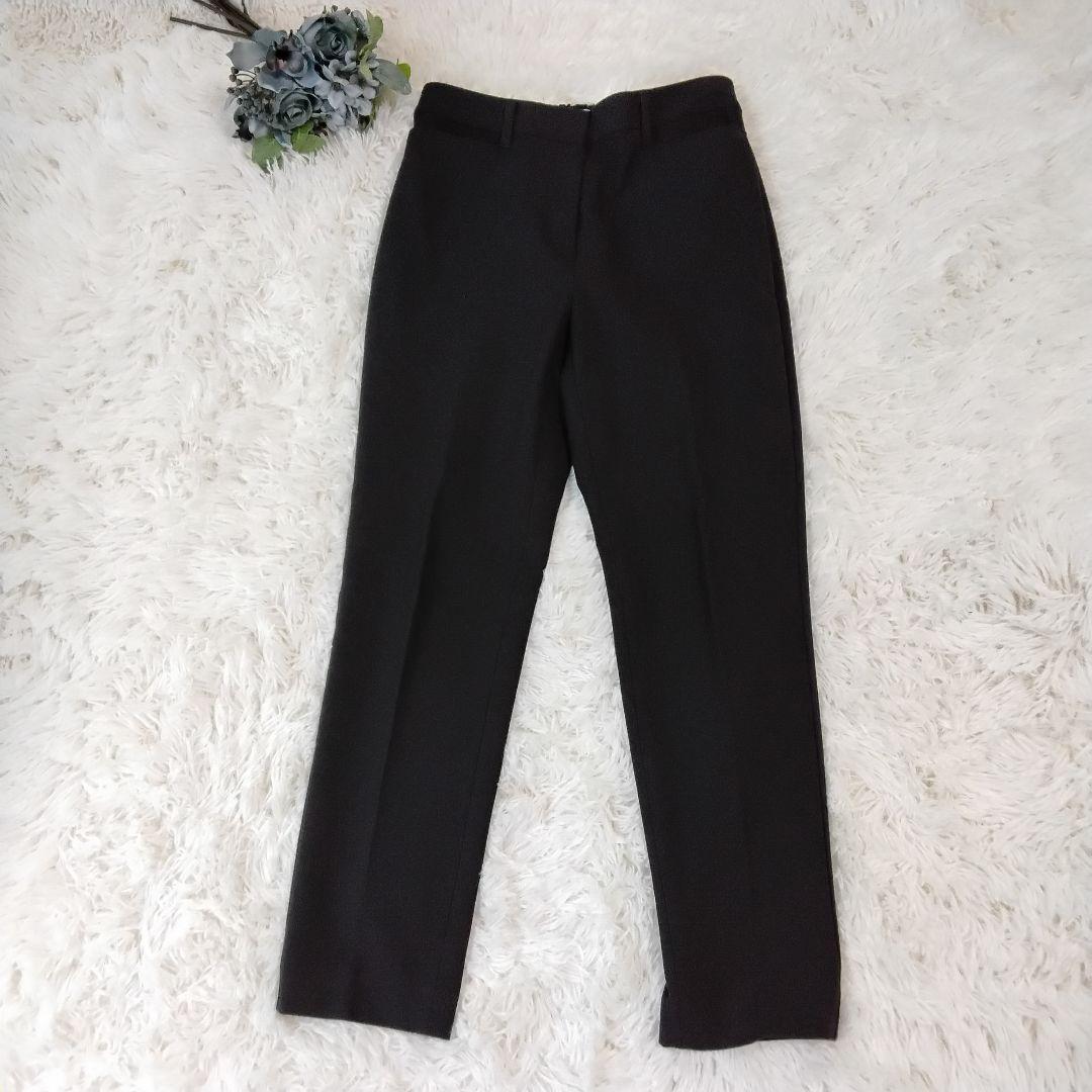 プラステ　パンツスーツ　ノーカラー　セットアップ　洗える　ストレッチ　黒　L