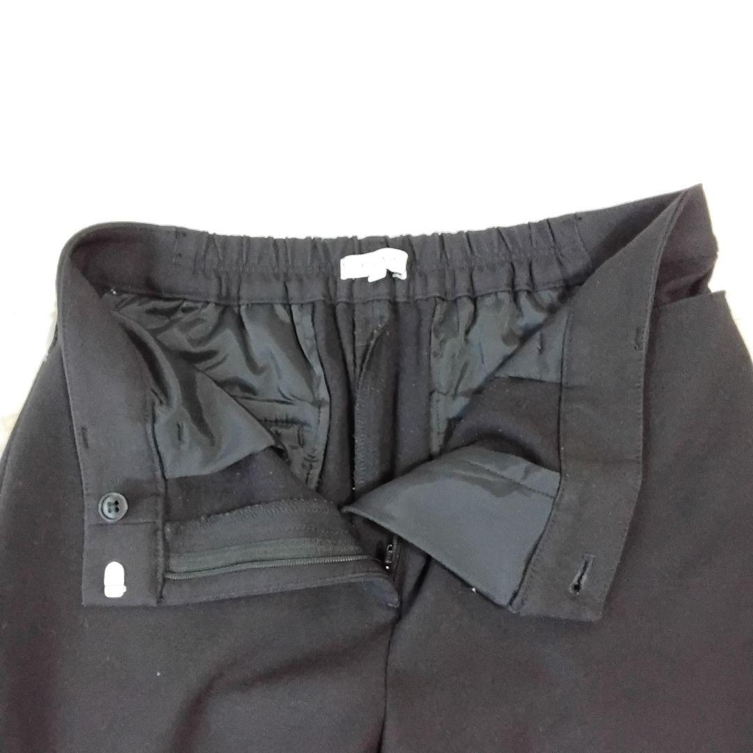 プラステ　パンツスーツ　ノーカラー　セットアップ　洗える　ストレッチ　黒　L