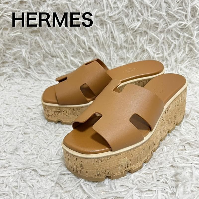 HERMES サンダル エズ30 厚底 ブラウン コルク 36