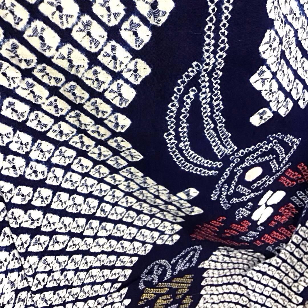 未使用☆本場有松絞り☆誂え浴衣☆紺色☆ばら☆身丈168☆裄丈68☆