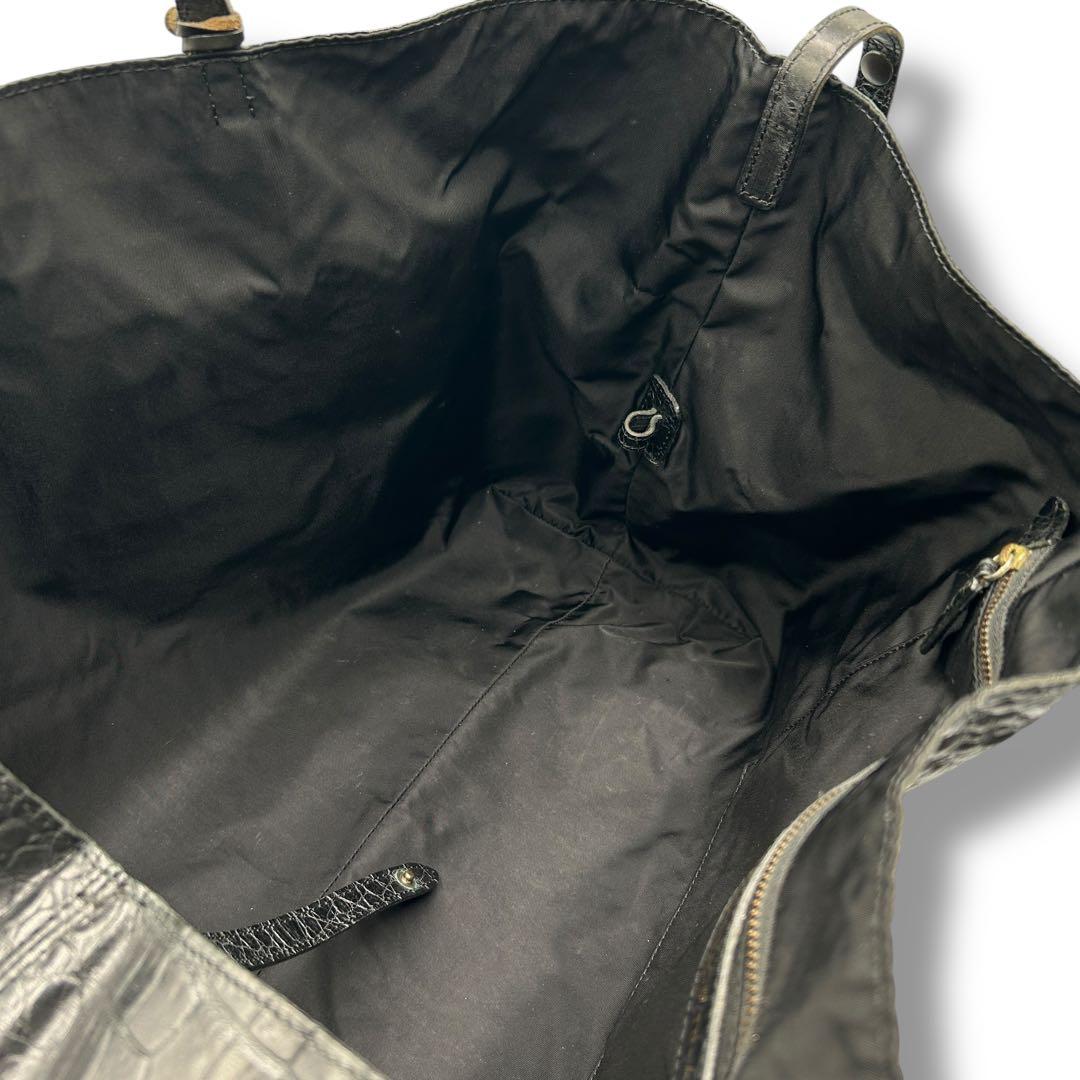 【フェリージ】トートバッグ レザー クロコ型押し BLACK 10-45