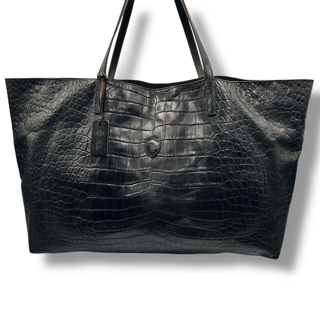 【フェリージ】トートバッグ レザー クロコ型押し BLACK 10-45
